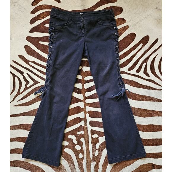 Rare Vintage Cache Navy Lace Up Flare Jeans Sz 6 - Picture 1 of 6